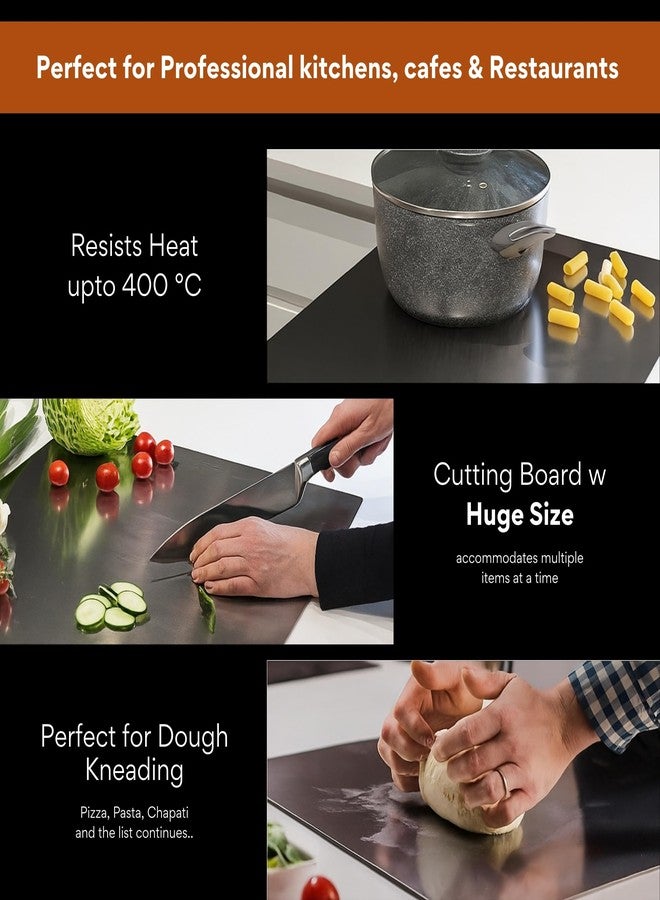 Tivora لوح تقطيع من الفولاذ المقاوم للصدأ من تيفورا، 35 × 25 سم، لوح تقطيع كبير للمطبخ بمقبض - Image 4